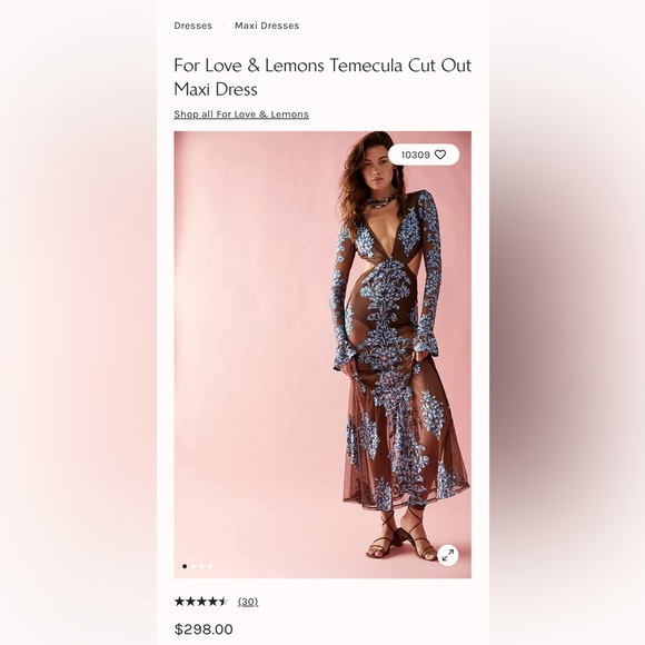 For Love and Lemons Temecula Cut Out Embroidered Lace Maxi Dress BLUE - Picture 2 of 12